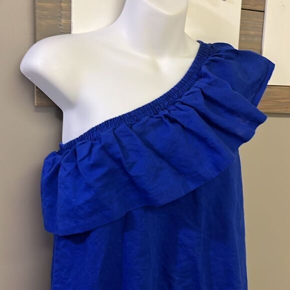 J. Crew Royal Blue Ruffled One Shoulder Lined Sundress with Side Slits- Large - Picture 7 of 16